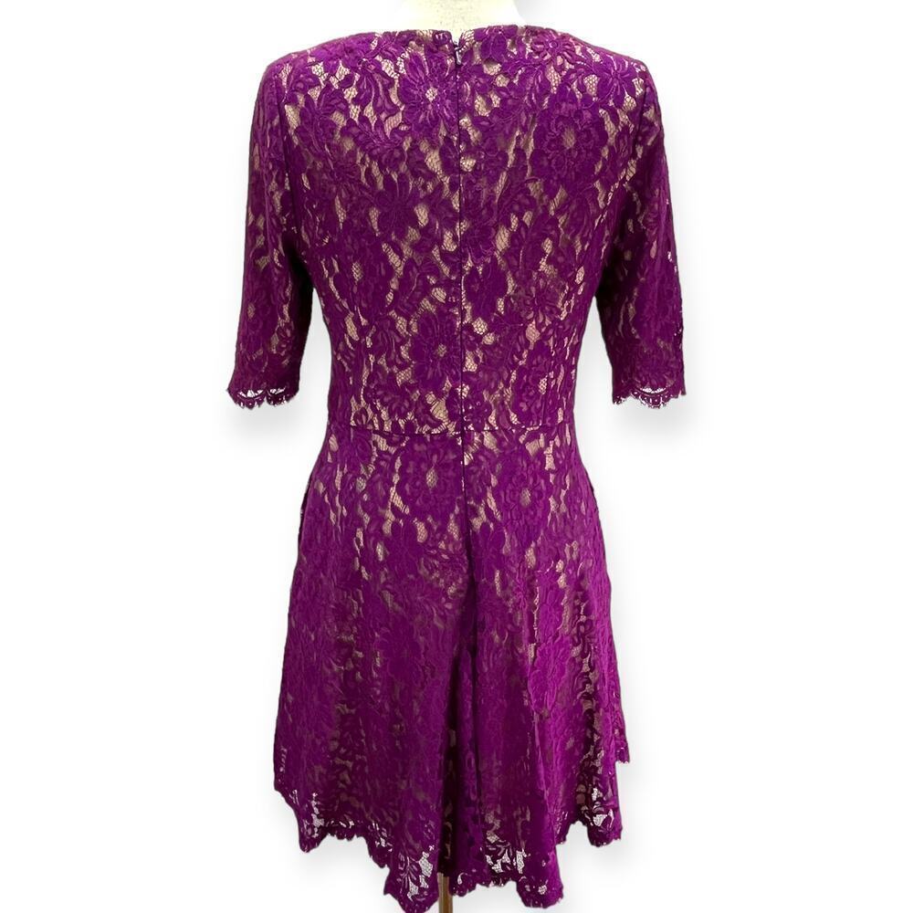 ML Monique Lhuillier Floral Lace Fit & Flare Mini Dress Lined Magenta Women's 14 - Picture 3 of 7